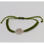 Grün geknotetes Textilband  Sterling-Silber 925er mit Zirkonia
