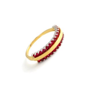 Weiß-Gelbgold Ring mit roten farbsteinen in 14K